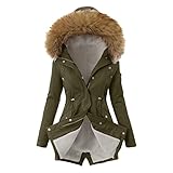 Lazzboy Winterjacke Damen Wintermantel Outwear Pelzgefütterter Trenchcoat Winter Kapuze Dicker Mantel Winterparka Kunstfell Jacke Teddyfell Gefüttert Warm Outdoorjacke W