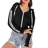 KissYou Damen Full Reißverschluss Hoodie Jacke Premium Casual Stripe Langarm Hoodies(#01,XL)