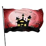 Flagge Halloween Rote Burg Gruselkirche UV-geschützt und lichtbeständig Flagge, Gartenflagge, stilvolle Banner Flaggen mit Ösen für Innen und Außenbereich 90x150