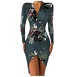 BIKETAFUWY Minikleid Damen Sexy Partykleid Tiefem V-Ausschnitt Wickelkleid Langarm Unregelmäßiger Saum Kleid Party Abendkleid Elegant Cocktailkleid Bankettk