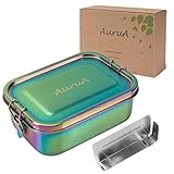 AuruA® Edelstahl Brotdose für Kinder und Erwachsene, plastikfreie Lunchbox aus Metall, Bento Box Brotbox nachhaltig und auslaufsicher (Regenbogen, 800ml)