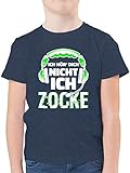Up to Date Kind - Ich hör Dich Nicht ich zocke Headset Glitch Weiß Grün - 152 (12/13 Jahre) - Dunkelblau Meliert - Jungen Tshirt 152 - F130K - Kinder Tshirts und T-Shirt für Jung