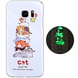 Hpory Kompatibel mit Galaxy S7 Edge Hülle, Handyhülle Samsung Galaxy S7 Edge Glow im Dunkel Nacht Leuchtend Weiche TPU Silikon Transparent Bumper Schale Case Cover Tasche Schutzhülle - Katzen B