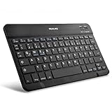 REALIKE Bluetooth Tastatur,QWERTZ Deutsches Layout Wireless Bluetooth 3.0 wiederaufladbar Kabellose Tastatur Kompatibel mit Windows,Mac,iOS, Android für Smartphone,iPad,Tablets,PC-Schw