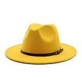 maozuzyy Fedora Trilby 56-60 cm Großer Damen Fedora Hut Gentleman Filzhut Herrenmode Herren Schwarz Weiß Gelb Jazz Hut-Yellow_Size_56-58C