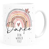 SpecialMe® Kaffeetasse Danke Regenbogen personalisierbar Wunschtext Dankeschön-Geschenk personalisierte Geschenke Personalisiert rosa weiß Keramik-T