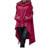 Masrin Vintage Langer Umhang Damen Retro einfarbiger Hoodie Unregelmäßiger Kapuzenpullover mit hohem, niedrigem Saum Gothic Dark Series Partykleidung Halloween Cosplay Kostüm Windjack