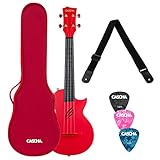 CASCHA Konzert-Ukulele-Set aus Kohlefaser I Carbon Ukulele Starter Kit mit 3 Plektren Tasche Gurt I Modernes Cut-Away Design - f. Anfänger & Fortgeschrittene I Kleine Hawaii-Gitarre Rot, HH 2280