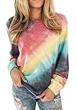 EFOFEI Damen Langarm Krawatte Dye Print Casual Sweatshirts Hoodie Pullover Pullover Tops T-Shirts Rot XXL