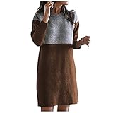 Dhyuen Damen Farbblock Pullikleid Freizeit Rundhalsausschnitt Sweatkleid Elegant Lange Strickpullover Weich Komfortable Herbst Winter Knielang Kleid Große Größen Locker Freizeitk