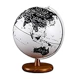 Globus Weltkugel 12,5 Zoll Durchmesser Schwarzweiss-Erdkugel Mit Holzfuß Beleuchtet LED Geographische Globus Rotierende Kinder Bildungsweltglob