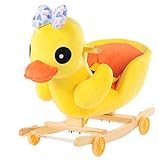 UIGJIOG Plüsch Schaukel-Tier Kinder Schaukelstuhl, Massivholz Bring Musik Mit Sicherheitsgurt Und Rückenlehne, Plüschschaukel Für Babys Und Kleinkinder Ca. 60 X 35 X 51 cm,Gelb
