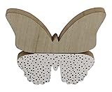 dekojohnson Deko-Schmetterling Holzschmetterlinge Standdeko Fensterbankdeko Osterdeko Zimmerdeko zum Stellen Frühlingsdeko weiß Gold Natur 15x2x12