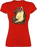 Pferde Geschenk und Reiten Zubehör - Pferd Zeichnung Haarband bunt - M - Rot - Tshirt Pferde sprüche - L191 - Tailliertes Tshirt für Damen und Frauen T-S