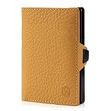 ZNAP Geldbörse Herren klein - Slim Wallet Karten Portemonnaie Herren - Kreditkartenetui aus Aluminium mit Münzfach und RFID Schutz - Leder Senfgelb genarbt - 4-8 Karten - Mini Wallet von Slimp