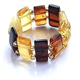 Breiter Multicolor Baltischer Bernstein Dehnbarer Ring 17-18 Geschenk für S