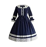 Eaylis Mode Frauen Vintage Gothic Bogen Spitze Volant Langarm Patchwork Kleid,Hochzeit Kleid Punk+Gothic Kleidung Damen Kleider Gothic Bekleidung Festliche Kleider Pailletten Glitzer Partyk