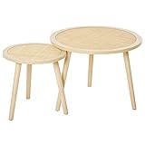 HOMCOM 2er Set Kaffeetisch Couchtisch mit Rattan-Tischplatte Stapeltisch Beistelltisch Kaffeetisch MDF Natur 40 x 40 x 40 cm/60 x 60 x 45