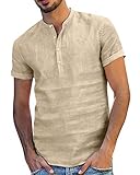 Onsoyours Herren Leinenhemd Kurzarm & Langarm Herren Hemd Sommerhemd Herren Regular Fit Freizeithemd 01 A Khaki M