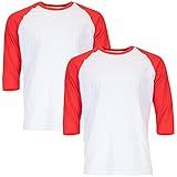 Gildan Herren Heavy Cotton 3/4 Raglan, Style G5700, 2-Pack T-Shirt, weiß/rot, X-Groß (2er Pack)