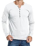 Herren Henley Shirts Langarmshirt Casual T Shirt Slim Fit Knöpfe Basic T-Shirts Weiß XL
