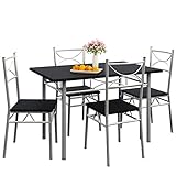 Casaria 5 TLG Sitzgruppe Paul Esstisch mit 4 Stühlen Schwarz für Esszimmer Küche Essgruppe Küchentisch Tisch Stuhl S