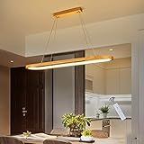 LED Dimmbar Holz Pendelleuchten mit Fernbedienung, Farbtemperatur/Helligkeit/Höhenverstellbar Modern Esstisch Lampe Hängeleuchte Pendellampe für Wohnzimmer Schlafzimmer Esszimmer Holzlampe L90