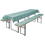 Brandsseller  Bierbankauflage (gepolstert) & Tischdecke im 3tlg. Set für alle gängigen Bierzeltgarnituren - 2X Auflagen 220 x 25 x 1,6 cm & 1x Tischdecke 240 x 90cm, Farbe:Grün/k
