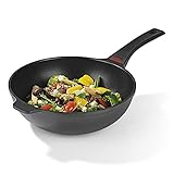 N8WERK Aluguss-Wokpfanne in der Midnight Edition 28 cm | Heat Indicator Farbwechsel-Temperaturanzeige, 3-Fach Ilag-Ultimate Beschichtung für fettarmes Braten | Für alle Herdarten geeig