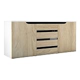 Vladon Sideboard Kommode Sylt, Korpus in Weiß matt/Front in Eiche sägerau mit Absetzungen in Schwarz Hochg