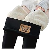 YJING Leggings Super Dicke Damen Winter Fleece Gefüttert Leggings Normallack Warme Hosen Frauen Thermo Strumpfhose High Waist Elastische Hosen Warm Stretch Pant Bequeme Jogginghose(11-Schwarz,M)