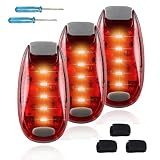Lyneun 3er Set LED Sicherheitslicht Dauerlicht Blinklicht Clip Sicherheit Licht mit Clip Batterien und Klett Armband für Jogger, Schulkinder Rucksack, Haustiere (3 rot)