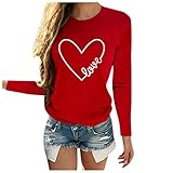 TTWOMEN Damen Langarm Pullover Sweatshirt Lässige Lose Rundhalsausschnitt Letter Print Herzförmige Tunika Top S