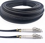 Elfcam® - Gepanzerte Glasfaser-kabel LC/UPC auf LC/UPC OM3 Multimode Duplex 50/125um LSZH, LWL-Kabel LC für den Innen- und Außenbereich, Schwarz, 50M
