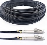Elfcam® - Gepanzerte Glasfaser-kabel LC/UPC auf LC/UPC OM3 Multimode Duplex 50/125um LSZH, LWL-Kabel LC für den Innen- und Außenbereich, Schwarz, 50M