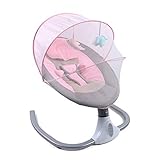 Babywippe, 3 Farbe Elektrische Babyschaukel Bluetooth Schaukelstuhl Wiege Schaukelsitz Bouncy Schaukeln mit USB Musik und Spielzeug für 0-12 Monate 3-12KG (Rosa)
