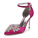 YiLuFanHua Hochzeitsschuhe Für Damen Fersen Spitzschuh Sommer Brautschuhe Sexy Satin Schnalle Pumps Für Hochzeitsfeier Oder Abend,Rose red,40 EU