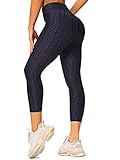 FITTOO Damen Sexy 3/4 Leggings Scrunch Butt Sport Kompressionshose Po Push Up Yogahose Stretch Caprihose Workout Fitness Jogginghose mit hoher Taille Dunkelblau XXL