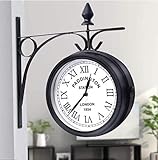 SUYUDD Doppelseitige Wanduhr, Gartenuhren Outdoor wasserdichte Retro Standuhr Paddington Station Wanduhr Vintage Antik-Look Halterung I