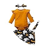 Säugling Baby Mädchen Halloween Outfit Kürbis Langarm Strampler + Hosenträger Rock + Schleife Stirnband 3pcs Kleidung Set für 0-18 Monate, Orange, 70