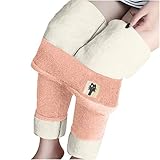 CEFGR Winter Leggings Damen Gefüttert Thermo Leggings Damen Hohe Taille Lange Dick Warm Velvet Pant Strumpfhose (002#Rosa, L)
