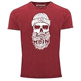 Neverless® Herren Vintage Shirt Moin Totenkopf Anker Skull Printshirt T-Shirt Aufdruck Used Look Slim Fit rot L