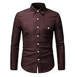 Hemd Herren Urban Tradition Klassisch Mode Einfarbig Slim Fit Männer Langarm Shirt Herbst Winter Modern Strickjacke Business Casual All-Match Herren Base Shirt G-Red XXL