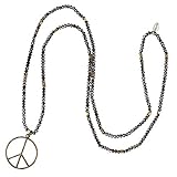 KELITCH Classic Peace Anhänger Halskette Love Hippie Frosted Crystal Beaded Halsketten (Schwarz Lila V)