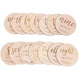 TOYANDONA Baby Monatliche Meilensteinkarten, 14 Stück hölzerne Baby-Meilensteinkarten, doppelseitige Meilensteinscheiben, Baby-Geschenk-Set für Babyparty – helles Holz, 10 x 10 x 0.3