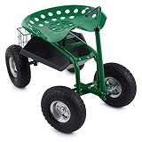 Waldbeck Park Ranger - Gartensitz, fahrbarer Gartenstuhl, Arbeitssitz, rückenschonend, robust, lenkbare Gummireifen, Sitz höhenverstellbar, 360° drehbar, geräumige Ablagefläche, 130 kg max, grü