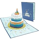 Pop-Up Geburtstagskarte, Blaues Doppelschicht Kuchen Design 3D Pop Up Karte Geburtstagskarten mit Umschlag für Familie, Kollegen, Freunde, Kinder, Geliebte, E
