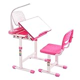 Kinderschreibtisch höhenverstellbar, Kinderschreibtisch und Stuhl Set - Schülerschreibtisch Jugendschreibtisch mit Lampe, Kindertisch Schreibtisch Kinder mit Stuhl und Schublade (Rosa)