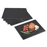 Minuma® Schieferplatten Set 6-teilig | 40 x 30 cm aus Naturgestein mit Moosgummi-Füßen zum Schutz von Oberflächen| vielseitig einsetzbar z.B. als Servierplatte oder Untersetzer | edle Naturoptik