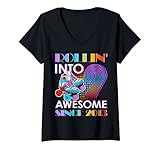 Damen Roller Skating 9th Birthday Rollin' Into 9 Awesome 2013 T-Shirt mit V